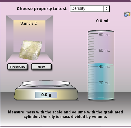 Measure mass on the scale, and volume using water displacement. Divide to find density.