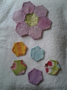 Hexies for Miss Em's quilt.